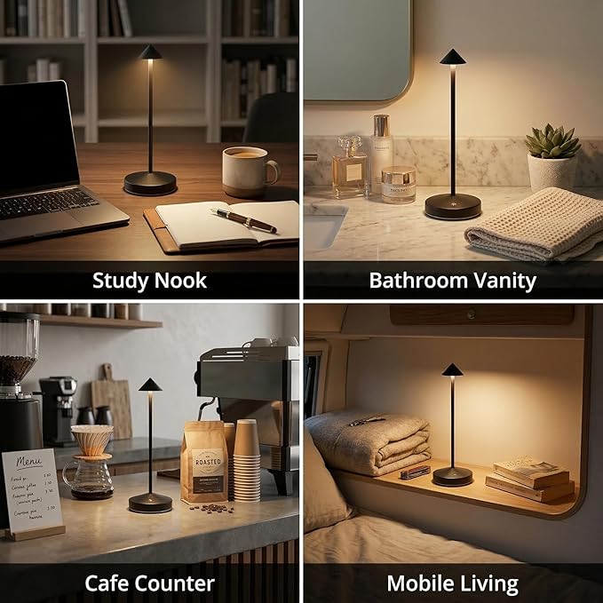 Cordless Table Lamps,Rechargeable Led Touch Bar Lamp, Portable Battery Desk Lamp,2 Level Brightness Dimmable Night Light,Minimalist Design, for Living Room/Restaurant/Couple Dinner/(Black)