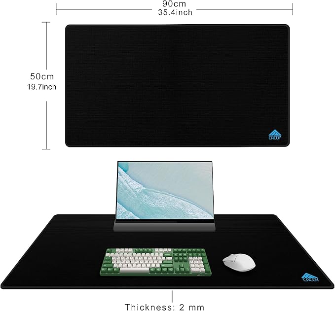 Cacoy 36" x 20" Large Mouse Pad, Desk Mat Office Desk Pad Gaming Mouse Mat with Stitched Edges, XXL Keyboard Mousepad with Non-Slip Waterproof Rubber Base for PC Laptop Home Office Accessories, Black