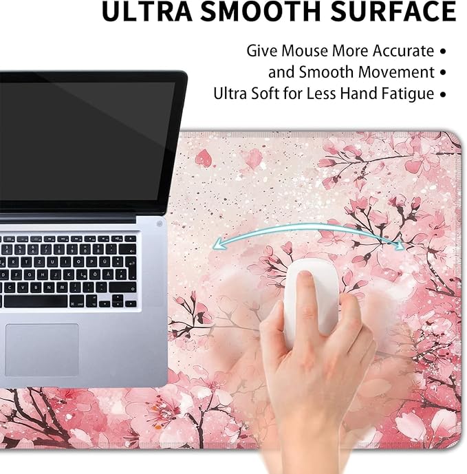 Desk Mat, Japanese Cherry Blossom XXL 35.4"x15.7"Large Gaming Mouse Pad, 3mm Thick Gaming Keyboard Pad,Desk Pad Non-Slip Rubber Base with Stitched Edges for Office Game Home Decor