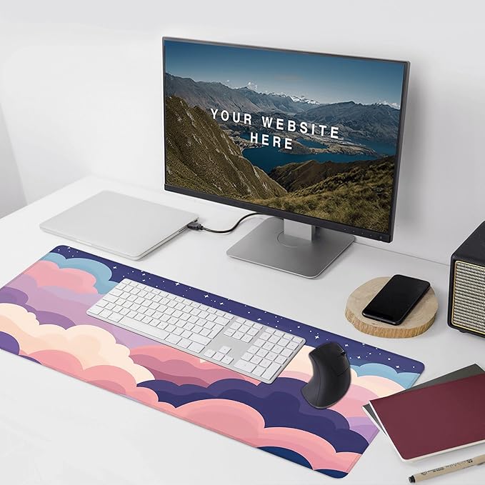 Desk Mat, Cute Colorful Clouds XXL 35.4"x15.7"Large Gaming Mouse Pad, 3mm Thick Gaming Keyboard Pad,Desk Pad Non-Slip Rubber Base with Stitched Edges for Office Game Home Decor