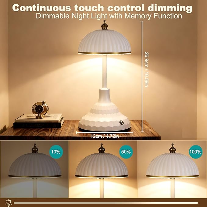 Touch lamp,night light for kids,rechargeable light,suitable for bedrooms, desks,terraces,and outdoor tables.Dimmable LED eye-protection night light,also an ideal Christmas gift for teenagers(White)