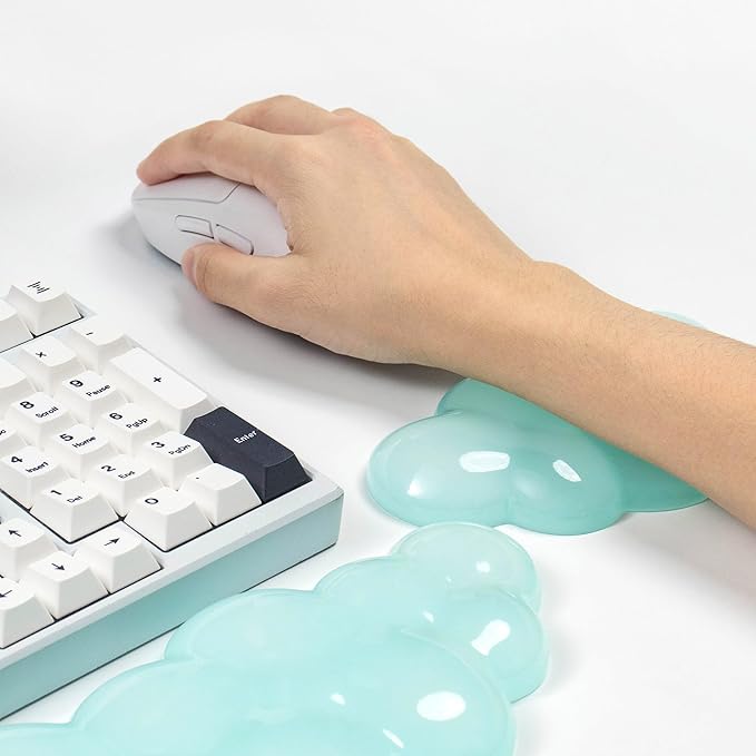 Gel Keyboard and Mouse Wrist Rest Set – Clear Cloud Wrist Rest for Computer Keyboard 60%/68%/75%, Comfort & Support for Typing and Gaming(Mint Green)
