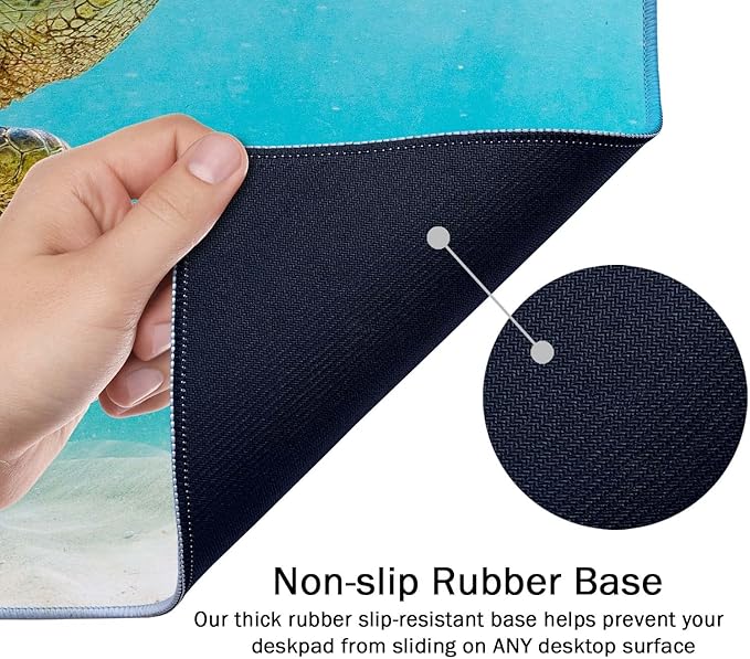 SSOIU Large Mouse Pad, Full Desk XXL Extended Gaming Mouse Pad 35.5" X 15.7", Waterproof Desk Mat with Stitched Edge, Non-Slip Laptop Computer Keyboard Mousepad for Office & Home, Sea Turtle