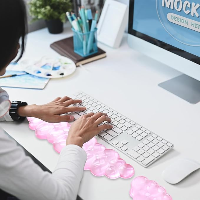 Gel Cloud Wrist Rest Keyboard, Cute Wrist Rest for Computer Keyboard, Ergonomic Keyboard Wrist Rest and Soft Mouse Wrist Rest for Typing, Suitable for Office, Home, Computer, Gaming, Pink