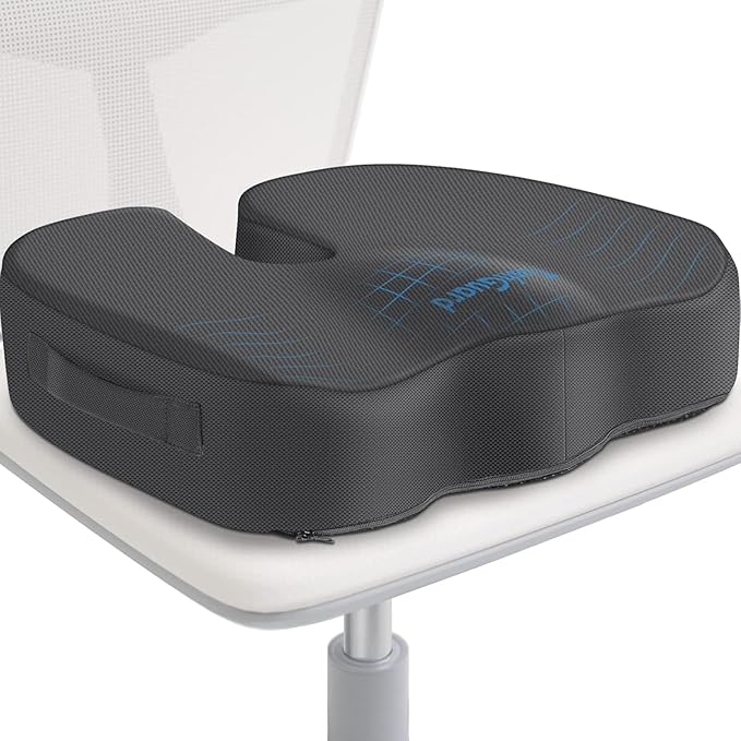 TushGuard Seat Cushion for Office Chair Memory Foam Non-Slip Cushion for Back, Coccyx & Tailbone Support, Ergonomic Butt Pillow for Office Chair, Car, Wheelchair, Grey, XX-Large