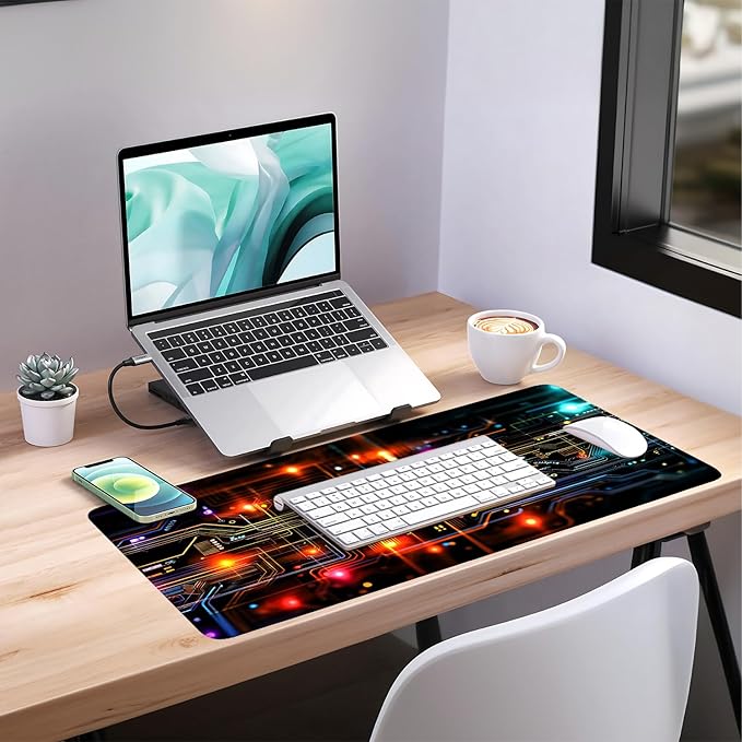 Lighting Extended Gaming Mouse Pad 35.4x15.7Inch Large Desk Mat Anti-Slip Rubber Base & Durable Stitched Edges for Gamers Smooth Mouse Writing Surface for Desk Office/Home