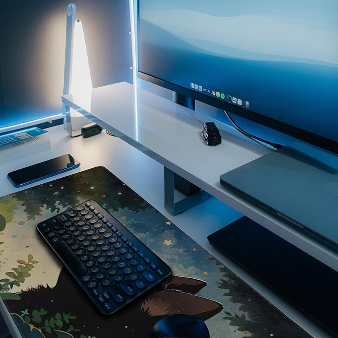 Desk Pad, Anime Cute Black Cat Extended Gaming Mouse Pad Large, 35.4"x15.7" Big Mouse Pad with Non-Slip Base and Stitched Edge, Long Computer Keyboard Mouse Mat for Home Office Work