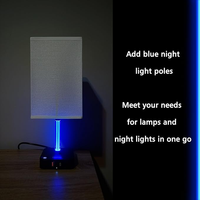 COZOO 3 Way Dimmable Touch Bedside Table Lamp with 2 USB Charging Ports 2 Outlets Power Strip,Black Charger Base White Fabric Shade,LED Desk Night Light for Bedroom/Nightstand/Living Room/College Dorm