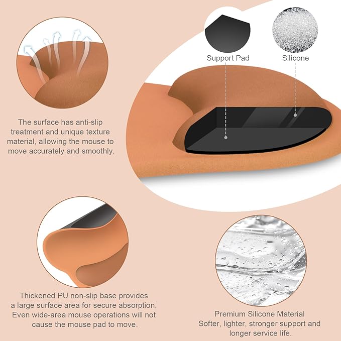 MOSISO Wrist Rest Support for Mouse Pad&Keyboard Set, Circle Curved Ergonomic Mousepad&Coaster Non-Slip Base Home/Office Wrist Support&Easy Typing Pad with Soft Cloth&Silicone Lining, Cosmic Orange