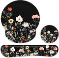 Ergonomic Mouse Pad with Wrist Rest and Keyboard Wrist Rest, Wrist Rest for Computer Keyboard, Easy Typing, Black Mouse Pad with Wrist Support for Gaming,Office, Laptop, Garden Flowers