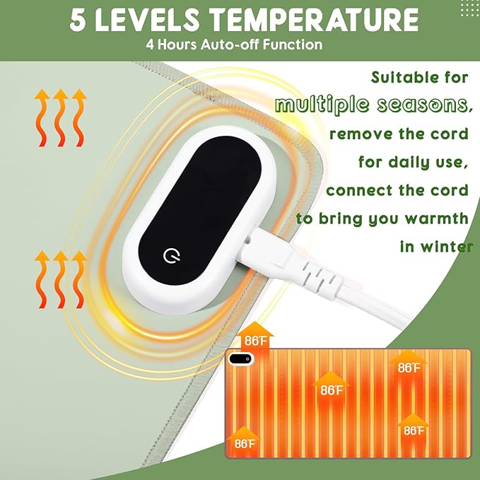 Konohan Heated Desk Pad Warm Mouse Pad, 5 Heating Level & 4 Hour Auto Shut-Off, PU Leather Warm Mouse Mat Heating Keyboard Gaming Mice Warmer Mat Only Supports 110v(Gray-Green Color,23.6"x 14.2")