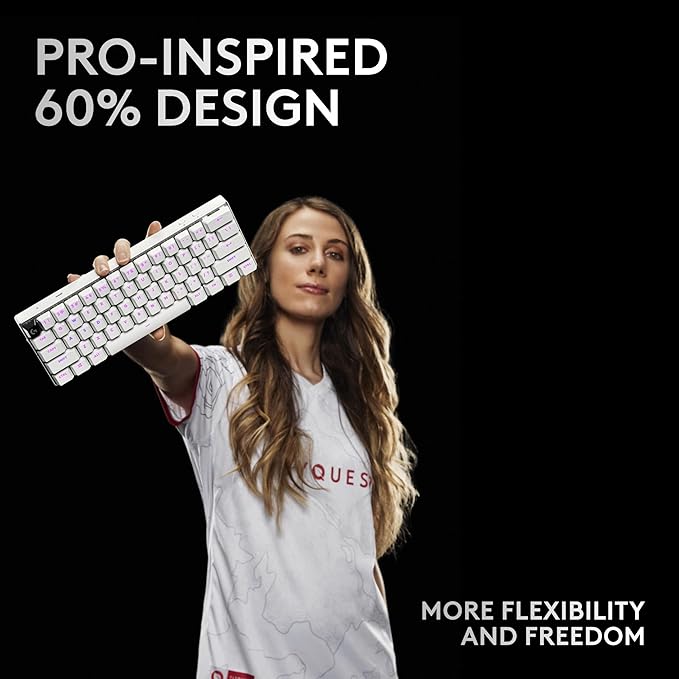 Logitech G PRO X 60 Lightspeed Wireless Gaming Keyboard, Ultra Compact TKL 60% Mechanical Keyboard for Windows PC, LIGHTSYNC RGB, Dual-Shot PBT Keycaps, GX Optical Linear Switches - White