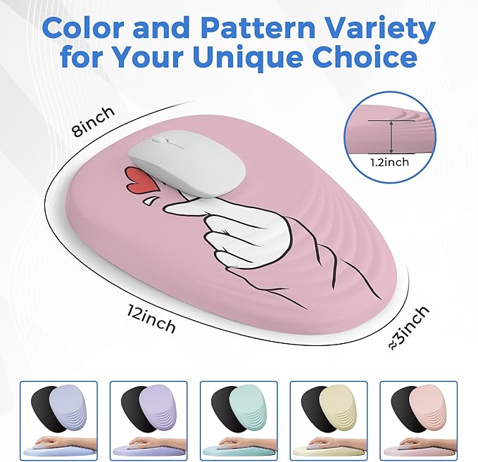 Ergonomic Mouse Pad with Wrist Support, Memory Foam Wrist Rest for Pain Relief & Carpal Tunnel, Non-Slip Base for Office, Computer, PC, Laptop (12x8x1.2inch, Korean Lovely Pink)