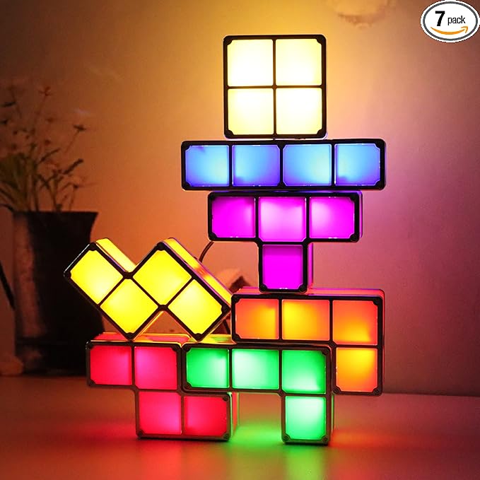 VEEKI Stackable Night Light, Stackable LED 7 Colors 3D Puzzles Night Lights Induction Interlocking Desk Lamp, DIY Tangram Light Blocks Puzzles lamp for Bedroom Decor (Night Light-USB)