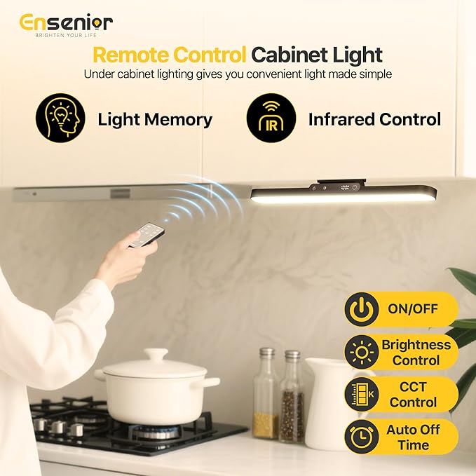 Upgraded Under Cabinet Lights Wireless, 2500mAh Rechargeable Battery Operated Lights with Digital Display, 130° Rotatable Magnetic Light Bar, Remote Control Dimmable Stick On Light for Mirror School