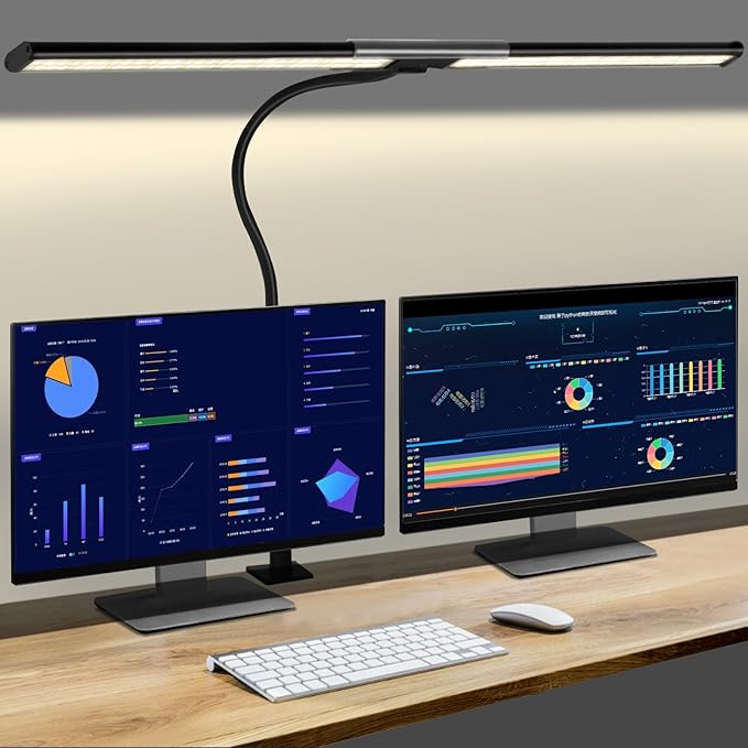 33Inch Desk Lamp for Home Office, Eye-Caring Architect Desk Lamp with Clamp, 24W Ultra Bright Auto Dimming Computer Light Stepless Dimming and Tempering Table Light for Reading, Study, Work