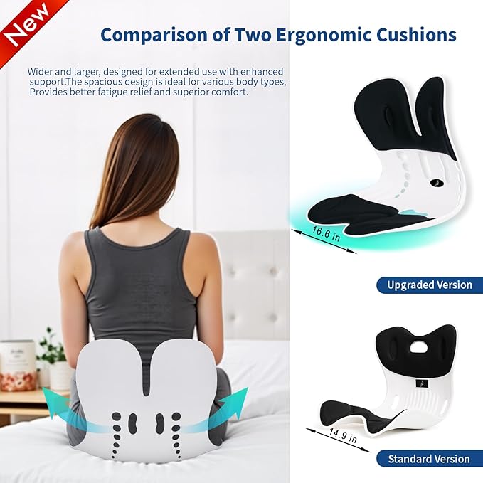 Ergonomic Back Support for Office Chair Cushion with Lumbar Pillow - Posture Corrector for Desk Chairs, Comfortable Memory Foam Seat Cushion for Lower Back & Lumbar Support (Black)