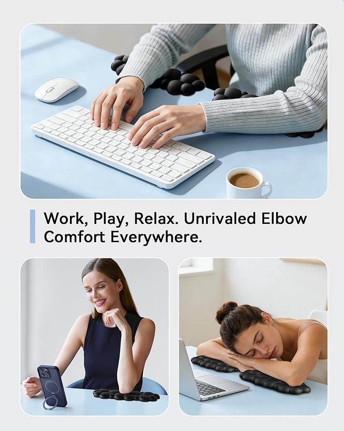 Elbow Pad for Desk, 2-Pack L-Shaped Desk Edge Arm Rest Cloud Wrist Rest, Non-Slip Memory Foam Wrist Pads, White Wrist Support for Keyboard, Mouse, Laptop