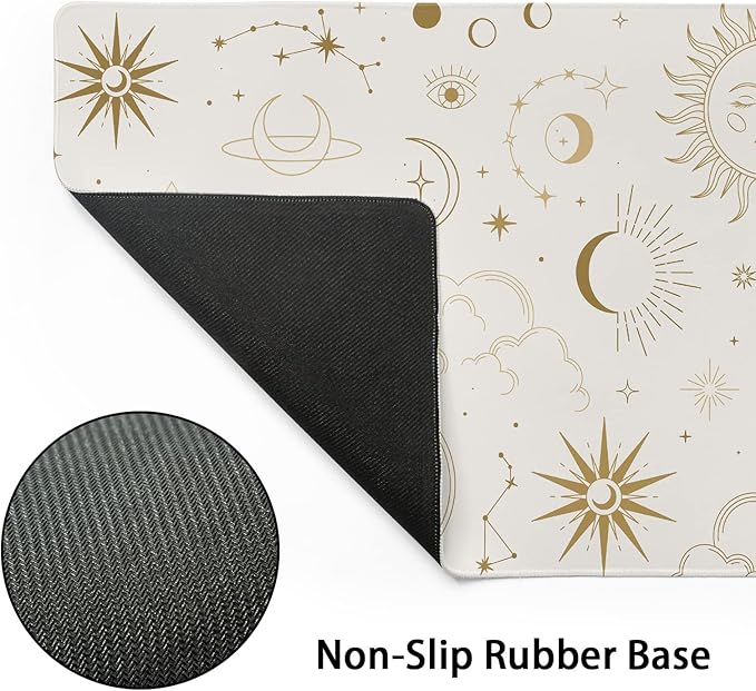 aportt Boho Chic Sun Moon Large Mouse Pad XL Magic Mystical Galaxy Stars Clouds Extended Large Desk Mat Big White Desk Pad 80X30 CM Non-Slip Rubber Base Stitched Edge Long Mousepad,31.5×11.8 Inch