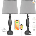 Seealle Grey Lamps for Bedrooms Set of 2 - Touch Control Bedside Lamp with USB C+A, 3 Way Dimmable Nightstand Lamps with USB Port, Table Lamp for Living Room(Grey Shade and Black Base)