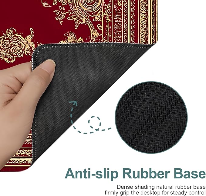 Red Vintage Extended Gaming Mouse Pad 31.5x11.8inches Large Desk Mat Anti-Slip Rubber Base & Durable Stitched Edges for Gamers Smooth Mouse Writing Surface for Desk Office/Home