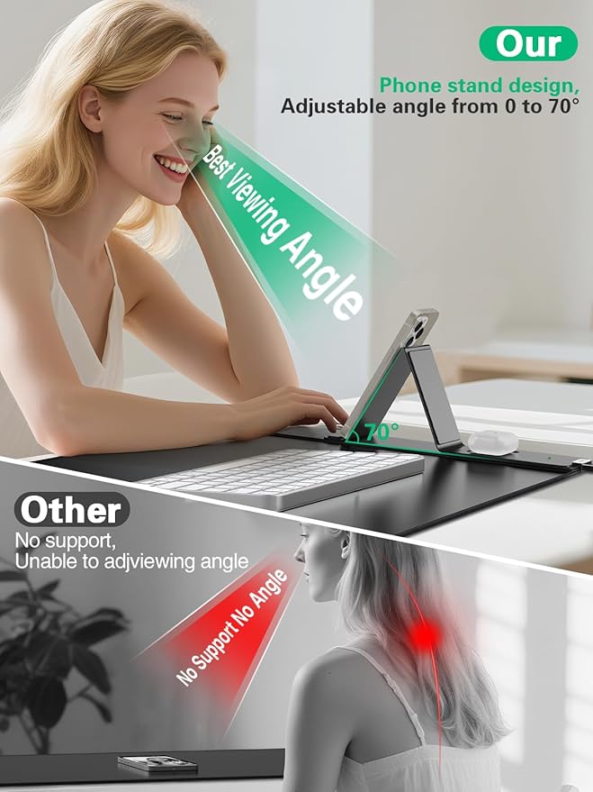 Mouse Pad with Foldable Phone Holder, Wireless Charging Desk Mat, 31.5"x15.8" Large Mousepad with Superior Micro-Weave Cloth, XXL Desk Pad with Non-Slip, Waterproof Keyboard Pad for Home & Office
