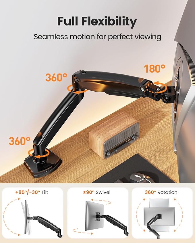 ErGear 13 to 49 inches Single Monitor Mount for Ultrawide Screens,Holds 26.5lbs,Heavy Duty Single Monitor Arm,Single Monitor Stand with Swivel,Tilt,Rotation for Home and Office,VESA 75/100mm