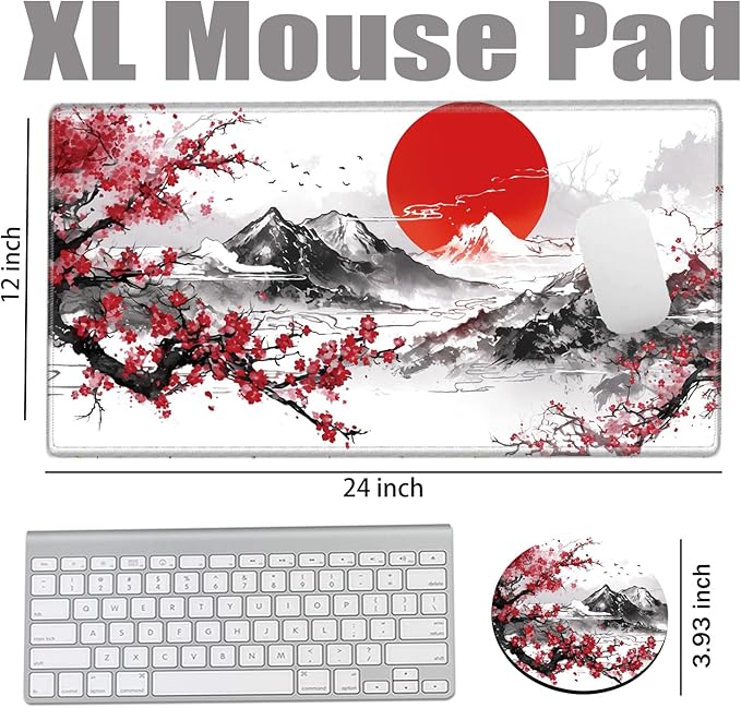 Cherry Blossom Mouse Pad Gaming Desk Mat XL Mousepad 24x12 Desk Pad Sakura Computer Mat Large Mouse Pads for Wireless Mouse Office Laptop Accessories Gift