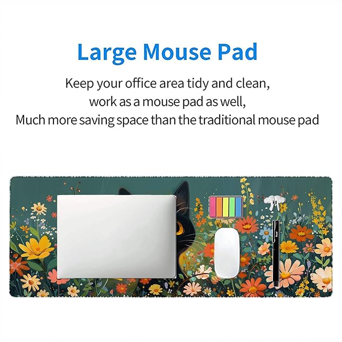 Anime Black Cat Desk Pad Mouse Pad Cute Funny Mousepad XL Large Gaming Mouse Pad Laptop Keyboard Mat Desk Pad Office Home Decor for Women Girl 31.5"x11.8"