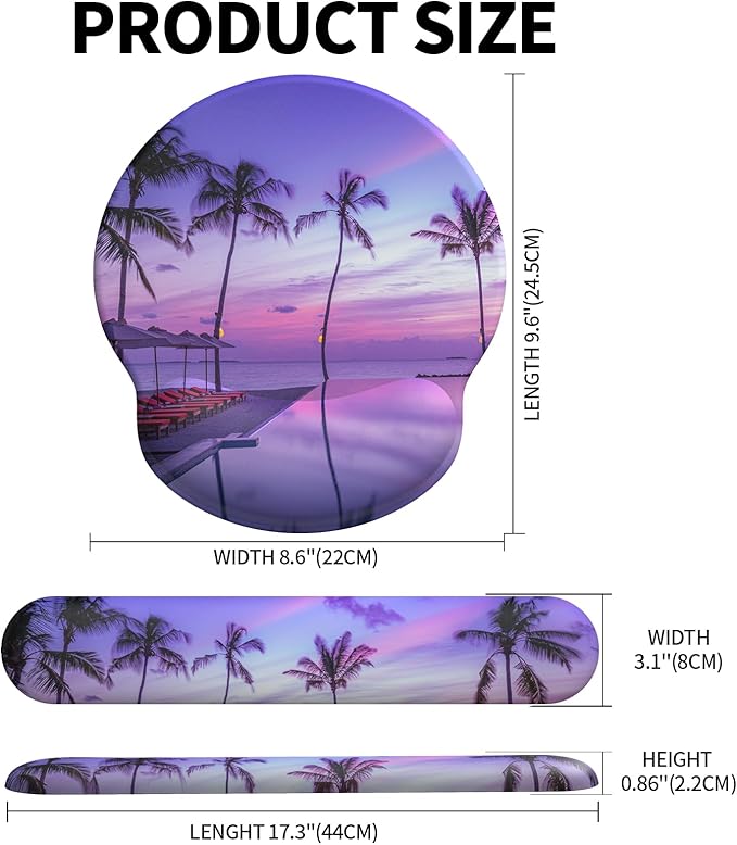 eulps Mouse Pad Wrist Support, Ergonomic Memory Foam Keyboard Wrist Pad & Gel Wrist Rest Set for Computer Keyboard for Easy Typing for Office & Home (Mauve Twilight Set)