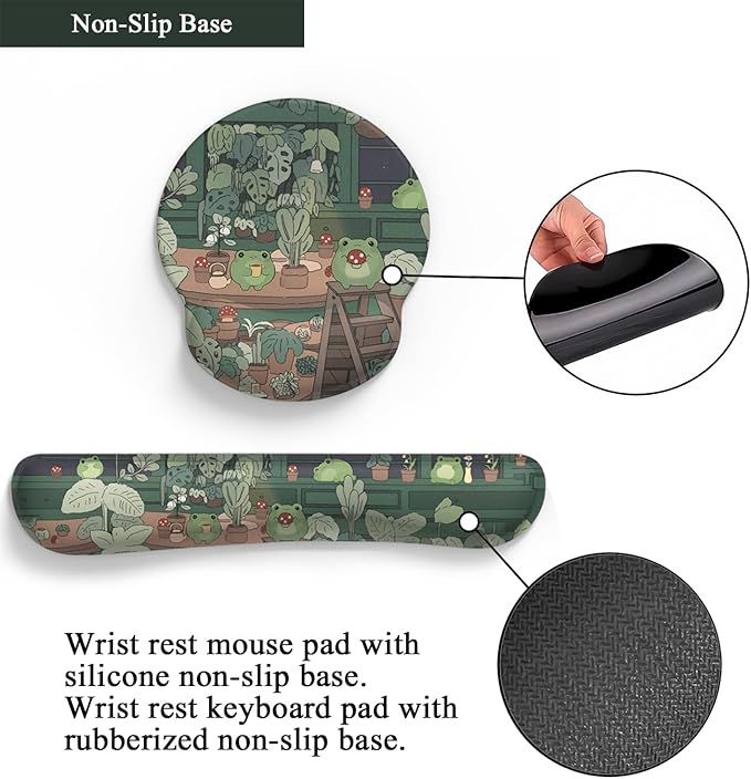 Cute Frog Mouse Pad with Wrist Rest Kawaii Green Decor Mat, Ergonomic Mouse Pad for Desk Computer Keyboard Laptop, Desk Decor Office Accessories for Girl Wrist Rest for Computer Keyboard.