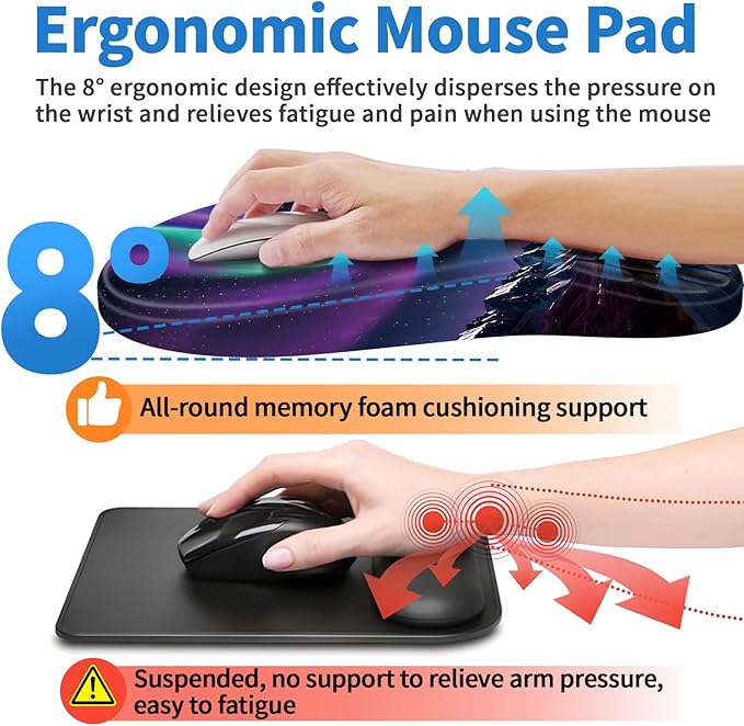 YIWEI Ergonomic Mouse Pad with Wrist Support - Gel Memory Foam Mouse Mat for Computer Keyboard & Laptop - Non-Slip Base, for Home Office & Gaming - Aurora/Northern Lights