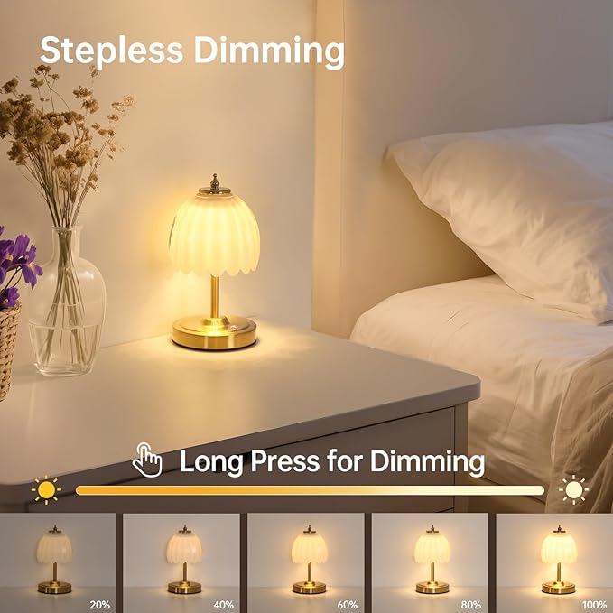 Set of 2 Tulip Table Lamp with 5200mAh Battery & Touch Control, Cordless Small Table Lamp with 3 Colors, Rechargeable Battery Operated Table Lamps for Nightstand, Bedroom (White Tulip)