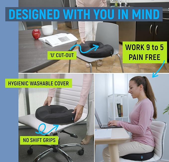 PT ENDORSED Donut Pillow for Coccyx & Tailbone Support - Orthopedic Donut Seat Cushion for Pressure Relief, Post Surgery, Postpartum Pregnancy, Ergonomic Cushion for Coccyx