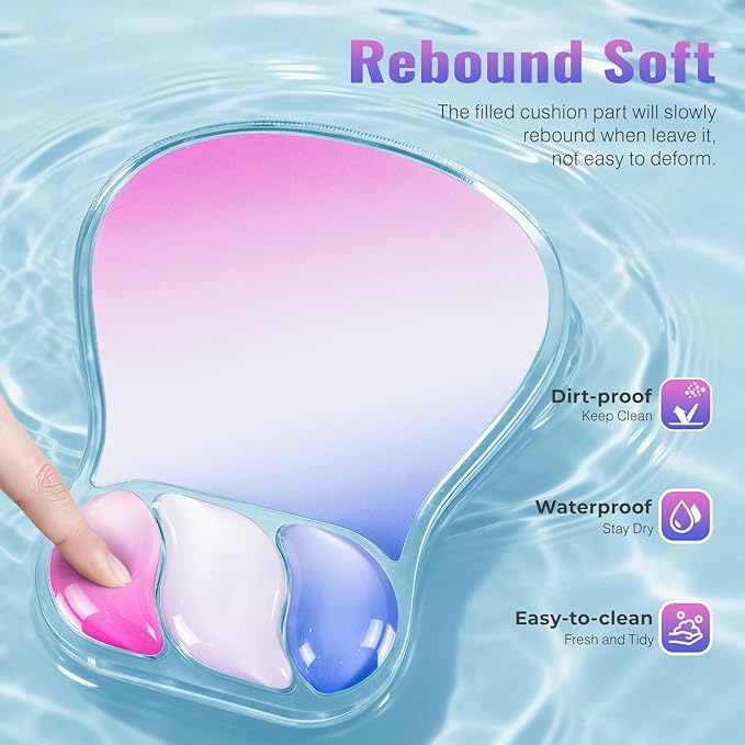 Ospelelf Mouse Pad with Wrist Rest Set Gel Ergonomic Keyboard Wrist Support Anti-Slip Rubber Bottom Office Women Desk Accessories for Computer, Laptop and Gaming, Pink and Blue