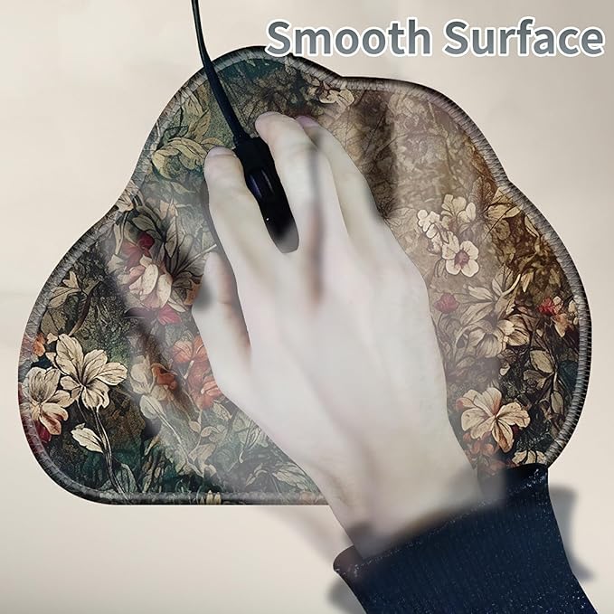 Cute Mouse Pad Plus 1 Coaster, Small Gaming Mouse Mat 11.8 x 9.45 inches, Travel Mouse Pads with Durable Stitched Edges Non-Slip Base, Dark Art Flowers Decor Mousepad for Office Home