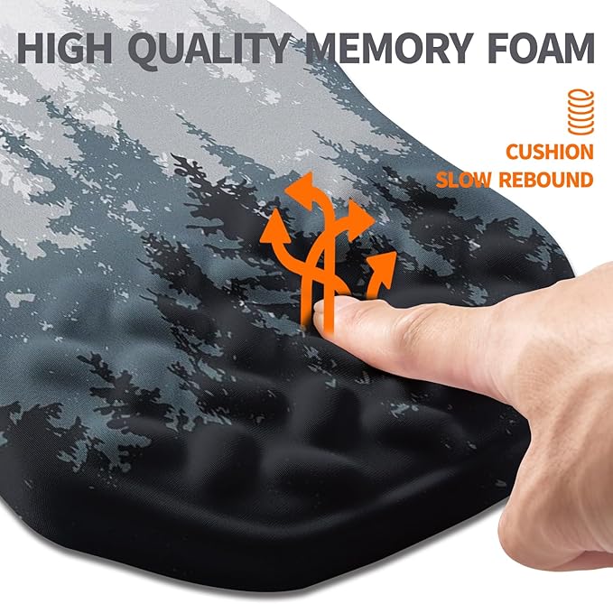 Ergonomic Slope Mouse Pad Wrist Support, Wrist Rest Mousepad for Carpal Tunnel with Massage Bulge and Slow Rebound Memory Foam (12x8 inch, Forest)