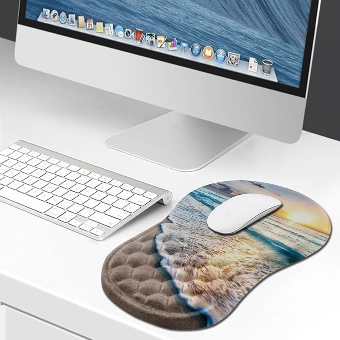 Hokafenle Ergonomic Mouse Pad Wrist Support, Wrist Rest Mousepad for Carpal Tunnel with Integrated Memory Foam Slope Massage Bulge (11.8x7.9 inch,Beach Sunset)