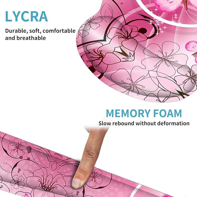 RICHEN Keyboard Wrist Rest and Mouse Pad with Wrist Support, Memory Foam Set for Gaming and Office, Comfortable & Lightweight for Easy Typing (Pink Butterfly)