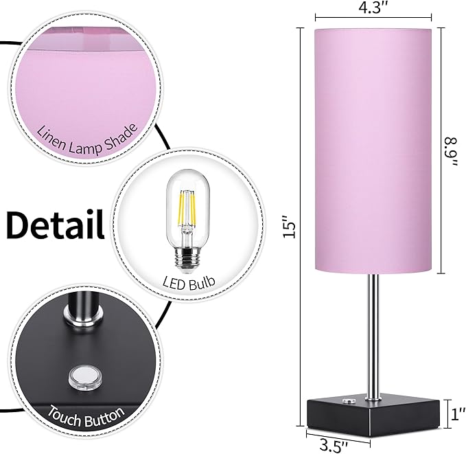 AVV Cordless Table Lamp with Dimmable, Rechargeable 3 Modes Battery Powered Bedside Lamp, Battery Operated Lamps for Night Stand, Touch Lamp for Bedroom, Living Room, Reading Room, 15 Inch Pink