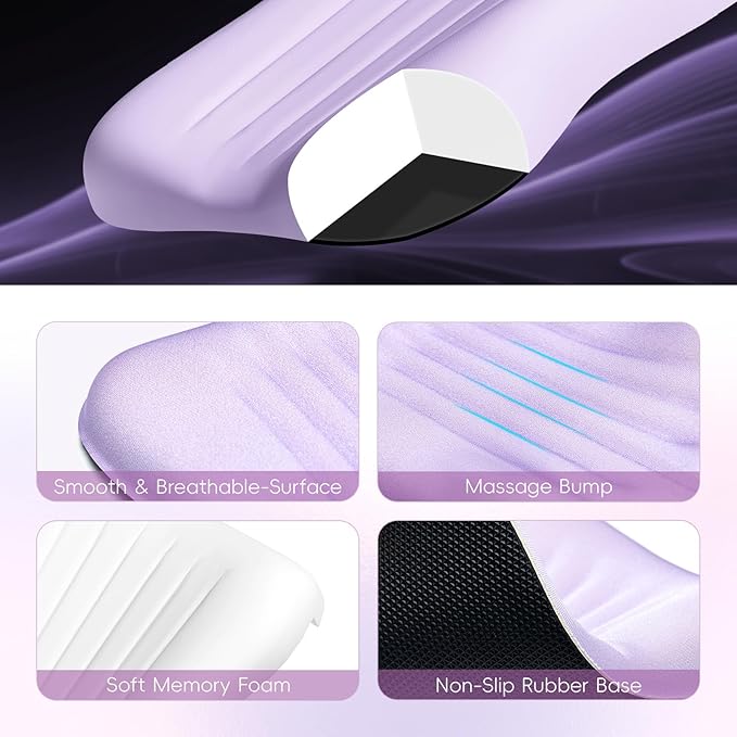 Ospelelf Mouse Pad with Wrist Rest Set Foam L-Shaped Desk Elbow Pad Ergonomic Desk Edge Cushion Anti-Slip Rubber Bottom Office Women Desk Accessories for Computer, Laptop and Gaming, Purple