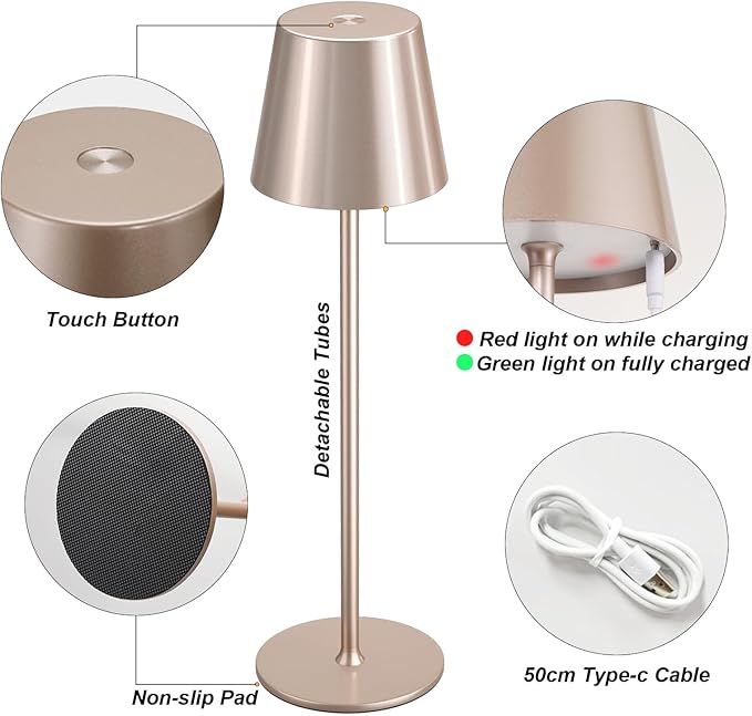 Kakanuo Cordless Table Lamp Rechargeable - Antique White 2 Pack Battery Operated Lamp for Counter, 3 Color Stepless Dimming Waterproof Wireless Lamp for Dining Kitchen, Outdoor Patio, Touch Control