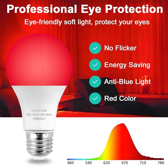 Verbeeck 670nm Red Light Bulb,9W E26 A19 Red Light Sleep Therapy Bulb,Dimmable,Melatonin Promoting,Healthy Sleep Light,Night Light for Bedroom,Baby Nursery,Reading,3 Pack