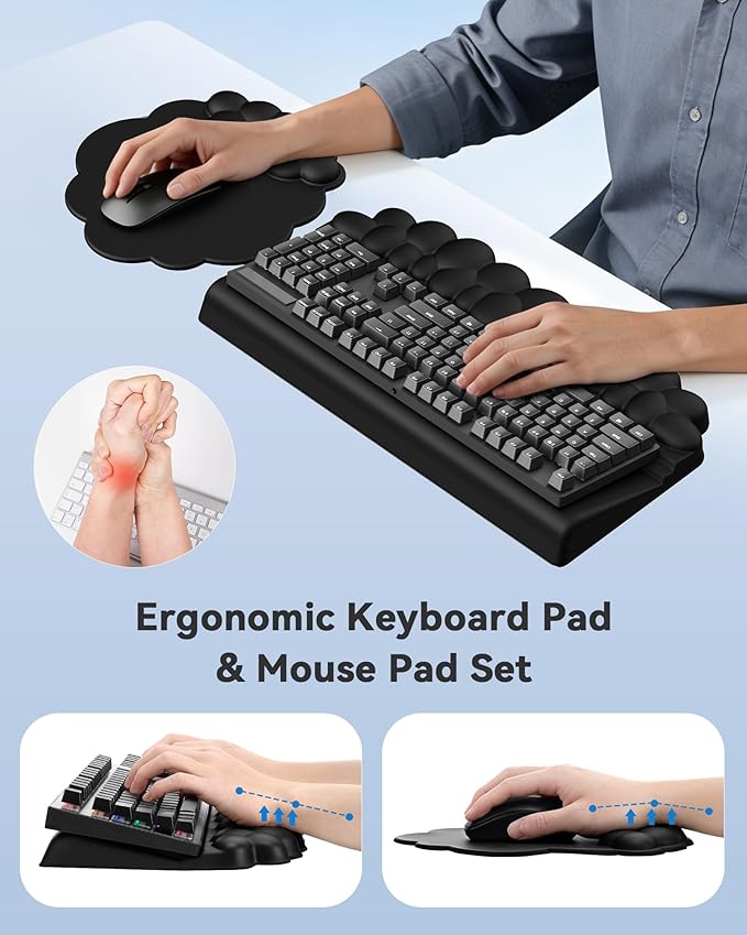 Cloud Wrist Rest for Keyboard and Mouse for Desktop, PU Leather Cloud Computer Keyboard Stand with Mouse Pad, Key Board Wrist Support Riser, Angle Adjustable Arm Rest(Black)