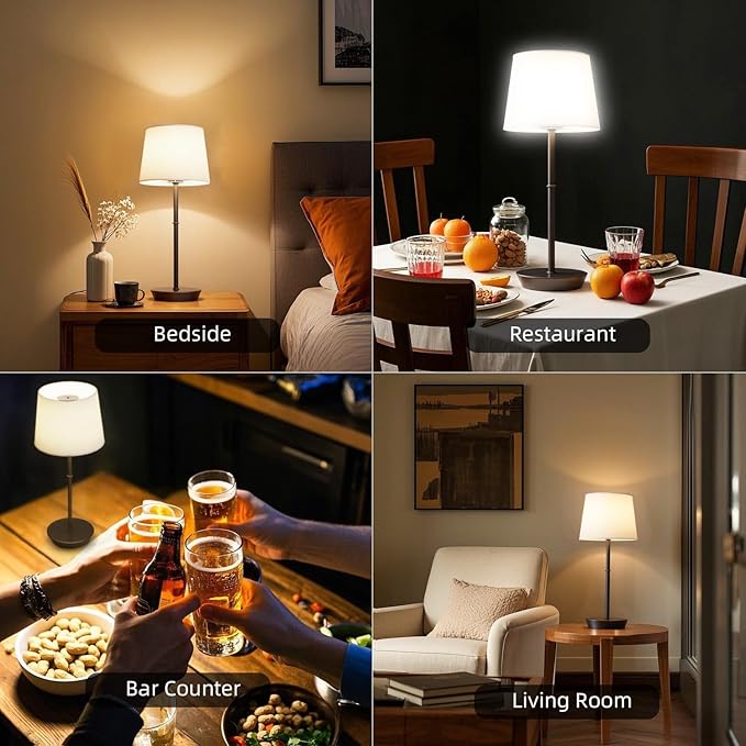 Rechargeable Table Lamp, 5000mAh Battery Powered Cordless Desk Lamp with Dimmable Magnetic RGB Bulbs & Remote, Mini Touch Lamp for Living Room, Restaurant, Kitchen Counter, Bedside