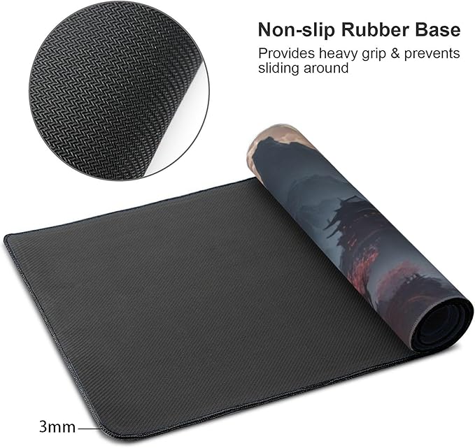 Desk Mat, Japanese Full Moon XXL 35.4"x15.7"Large Gaming Mouse Pad, 3mm Thick Gaming Keyboard Pad,Desk Pad Non-Slip Rubber Base with Stitched Edges for Office Game Home Decor