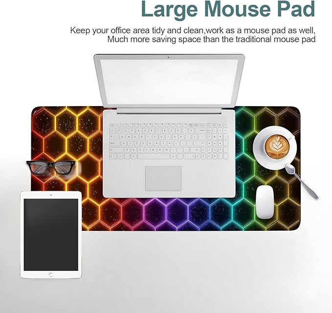 Honeycomb Extended Gaming Mouse Pad 31.5x11.8inches Large Desk Mat Anti-Slip Rubber Base & Durable Stitched Edges for Gamers Smooth Mouse Writing Surface for Desk Office/Home