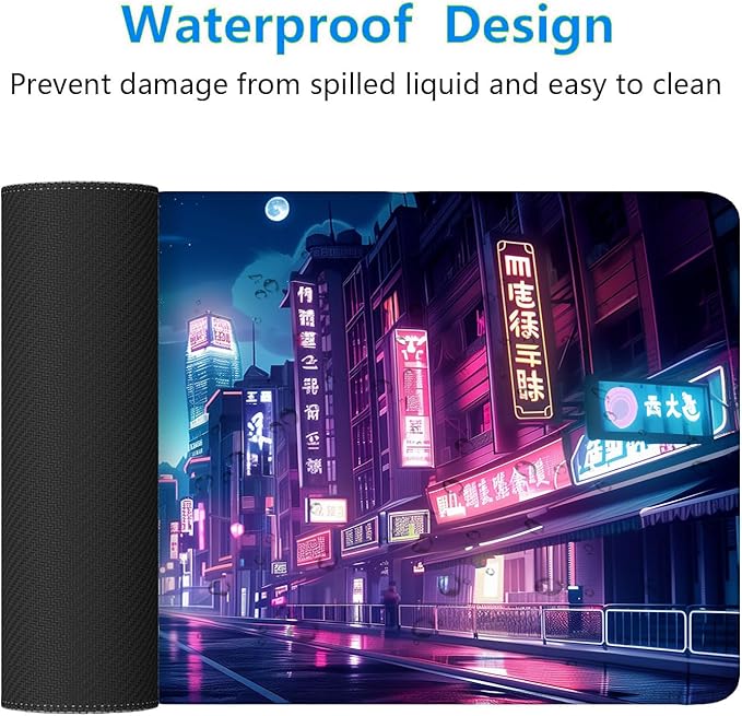 Tokyo Anime City Gaming Mouse Pad Cyberpunk Neon Streets Large Gaming Mouse Mat with Stitched Edges,Non-Slip Waterproof Rubber Base Mous Mat 31.5"x11.8" Office Computer Keyboard Laptop Home