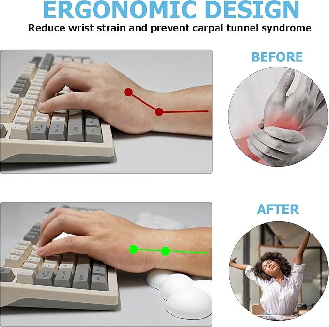 Cloud Wrist Rest Keyboard, PU Leather Memory Foam Wrist Rest for Computer Keyboard, Ergonomic Keyboard Wrist Rest Pad and Cute Mouse Wrist Rest for Gaming, Office, Computer, Typing,White