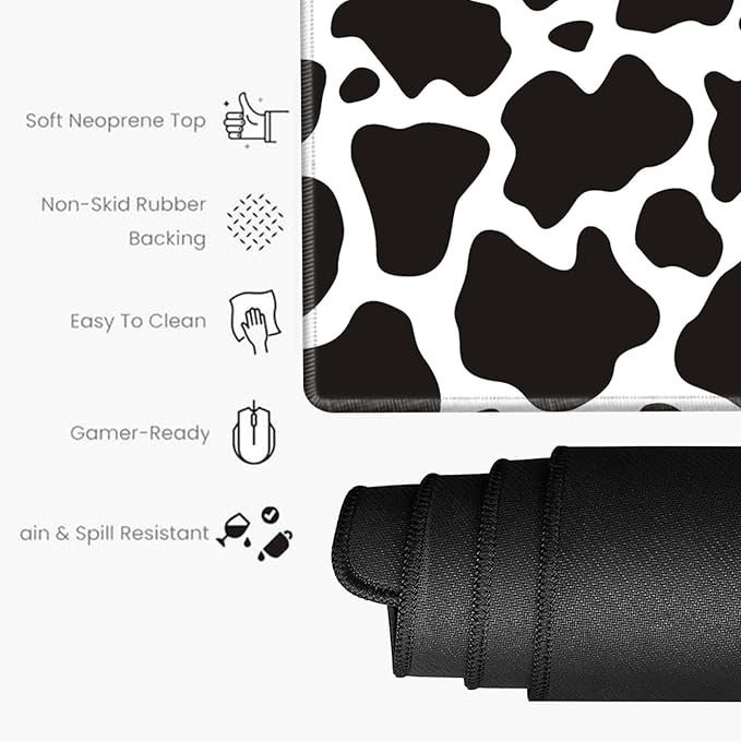 Gaming Mouse Pad 48x24 Desk Mat Giant Mousepad Large Desk Pad Cow Print Full Mouse Mat XXXL Computer Mat for Protector Desktop Wireless